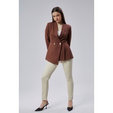 Kahverengi Regular Fit Pile Detaylı Blazer Ceket