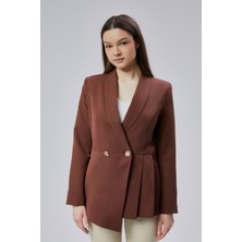 Kahverengi Regular Fit Pile Detaylı Blazer Ceket
