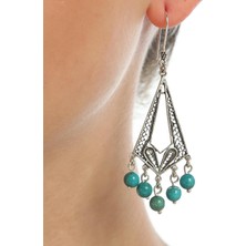 Nusret Takı 925 Ayar Gümüş Turkuaz Taşlı Sallantılı Telkari Küpe