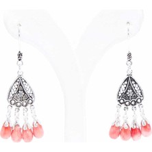 Nusret Takı Mercan Taşlı 925 Ayar Gümüş Telkari Küpe