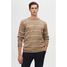D'S Damat Ds Damat Regular Fit Vizon Çizgili Tüylenme Yapmayan Bisiklet Yaka Triko Kazak 3HC064ORTBKZK