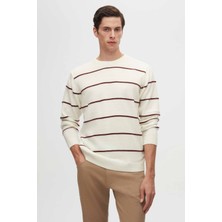 D'S Damat Ds Damat Regular Fit Ekru Çizgili Tüylenme Yapmayan Bisiklet Yaka Triko Kazak 3HC064ORTBKZK