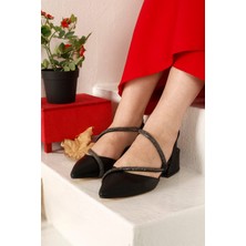 Ccway Kadın Taşlı Günlük Topuklu Ayakkabı SİYAH CİLT