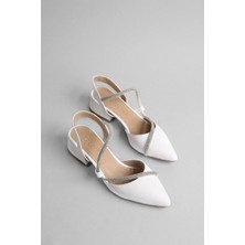 Ccway Kadın Taşlı Günlük Topuklu Ayakkabı BEYAZ CİLT