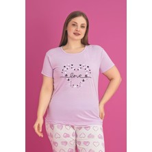 X-Dreamy Büyük Beden Pamuklu Kalp Desenli Kısa Kollu Pijama Takımı