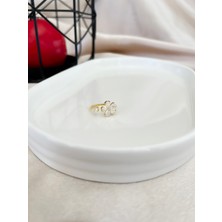 Zirkon Taşlı Papatya Model Ayarlanabilir Gold Çelik Yüzük