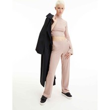 Shıny Rıb Wıde Leg Pants