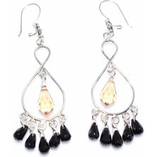 Nusret Takı 925 Ayar Gümüş Sekiz Modeli Oniks ve Dumanlı Kuvars Taşlı Telkari Küpe