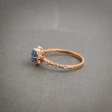 Mavi Kalp Taşlı 925 Ayar Minimal Rose Gümüş Yüzük