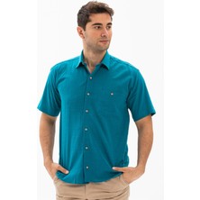 Eliş Şile Bezi Kısa Kol Şile Bezi Tek Cepli Erkek Gömlek Petrol