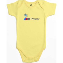 Z zepplin Bmw Logo M Power Yazı Sarı Renk Bebek Body Zıbın
