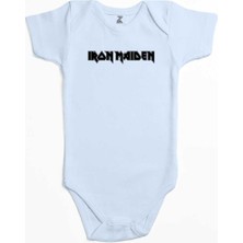 Z zepplin Iron Maiden Black Text Mavi Renk Bebek Body Zıbın