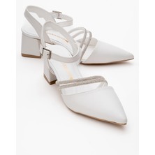 Ccway Kadın Taşlı Topuklu Ayakkabı Beyaz Cilt