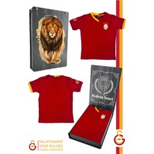 Galatasaray  Lisanslı Kırmızı Basic Çocuk T-Shirt Gs Aslan Baskılı Hediyelik Ahşap Kutulu