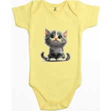 Şirin Kedi Yavrusu Sarı Renk Bebek Body Zıbın