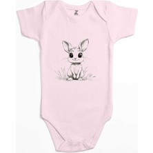 Şirin Tavşan Pembe Renk Bebek Body Zıbın