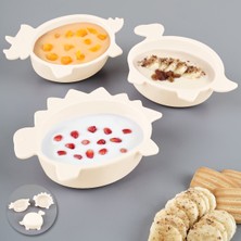 Meleni Baby 3'lü Hayvan Figürlü Silikon Bebek Mama Kasesi Seti - Şekilli Bebek Beslenme Kasesi Bej