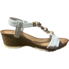 Orijinal Guja 151-5 Ortopedik Dolgu Topuklu Boncuklu Şık Bayan Sandalet