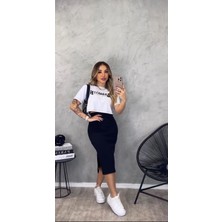 Pamuk Kumaş Kısa Kollu Bluz & Yırtmaçlı Kalem Etek Alt Üst Takım