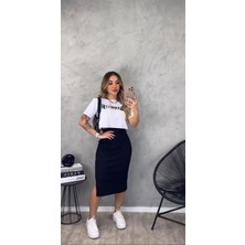 Pamuk Kumaş Kısa Kollu Bluz & Yırtmaçlı Kalem Etek Alt Üst Takım