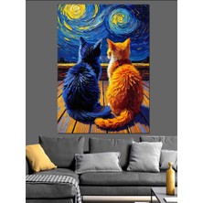 Van Gogh Rüyasında Kediler Dekoratif Kanvas - Mdf Ahşap Tablo