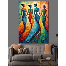 Spiralli Renklerle Dans Eden Kadınlar Dekoratif Kanvas - Mdf Ahşap Tablo