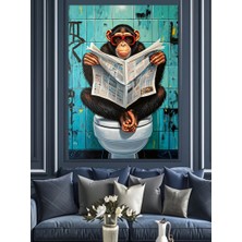 Gazete Okuyan Meraklı Maymun Dekoratif Kanvas - Mdf Ahşap Tablo