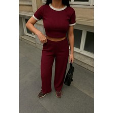 Deniz Home Wear Yaka Kol Garnili Kaşkorse Dokuma Pamuk Kumaş Kadın Alt Üst Takım