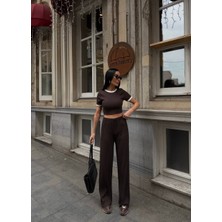 Deniz Home Wear Yaka Kol Garnili Kaşkorse Dokuma Pamuk Kumaş Kadın Alt Üst Takım