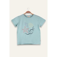 Kız Çocuk Hawaı Baskılı T-Shirt - Mint