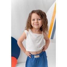 Kız Çocuk Crop Atlet - Ekru
