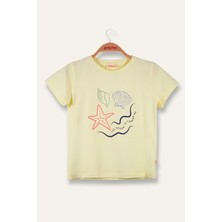 Kız Çocuk Hawaı Baskılı T-Shirt - Sarı
