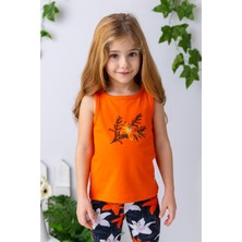 Kız Çocuk Çiçek Nakışlı Atlet - Oranj