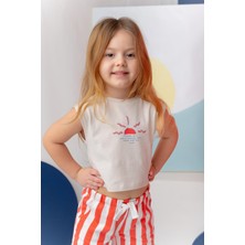 Kız Çocuk Hawaı Baskılı Kolsuz T-Shirt - Taş Rengi