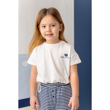 Kız Çocuk Hawai Baskılı Crop T-Shirt - Ekru