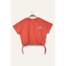 Kız Çocuk Hawai Baskılı Crop T-Shirt - Coral