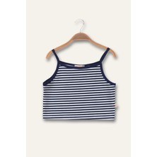 Kız Çocuk Crop Çizgili Atlet - Lacivert Çizgili