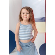 Kız Çocuk Crop Çizgili Atlet - Mavi Çizgili