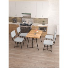Hayat 70 x 110 cm  Sabit Atlantik Mutfak Masası, Mutfak Masası Takımı, Yemek Masası, 4 Açık Gri Sandalye
