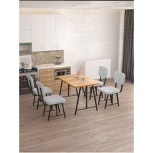 Hayat 70 x 110 cm  Sabit Atlantik Mutfak Masası, Mutfak Masası Takımı, Yemek Masası, 4 Açık Gri Sandalye
