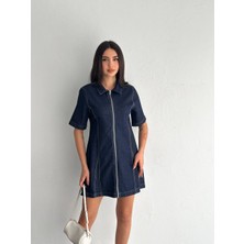 Noa Noa Su Yıkamalı Fermuarlı Yakalı Kot Elbise