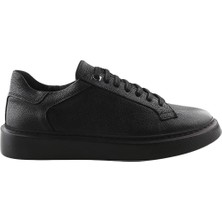 Siyah  Deri Bağcıklı Günlük Sneaker Ayakkabı