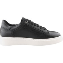 Siyah Beyaz  Deri Bağcıklı Günlük Sneaker Ayakkabı
