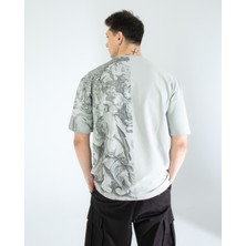 Oversıze Unisex Baskılı T-Shırt Grey