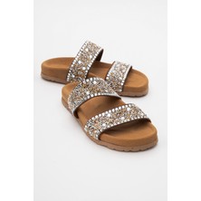 Luvi James Taba Taşlı Çift Bantlı Hakiki Deri Kadın Terlik