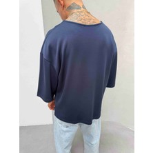 Erkek Basic Dokulu Oversize T-Shirt - Lacivert