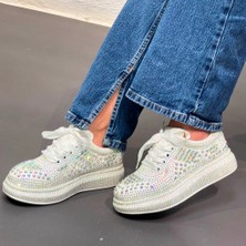 Krıste Bell 0003 Beyaz Kadın Süper Star Taşlı Premium Sneaker Spor Ayakkabı