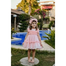 Kız Çocuk Özel Gün Abiye Elbise - Fırfırlı, Özel Tasarım - Taç Aksesuarlı Abiye ELBISE_2461