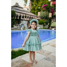 Kız Çocuk Özel Gün Abiye Elbise - Fırfırlı, Özel Tasarım - Taç Aksesuarlı Abiye ELBISE_2461