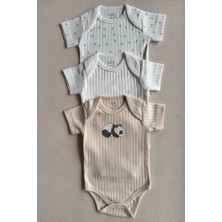 %100 Doğal Pamuk Özel Kumaş 3'lü Bebek Body Seti - Panda